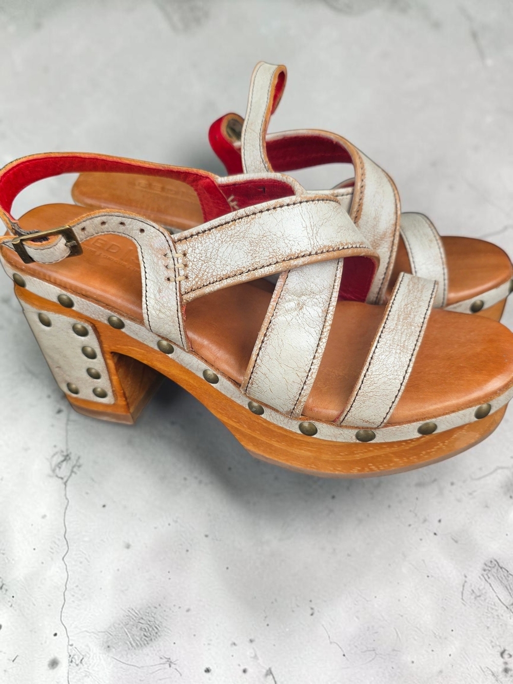 BED|STÜ Mediation Leather Sandals NWOT Handmade Artisan Platform Studded - Picture 4 of 5